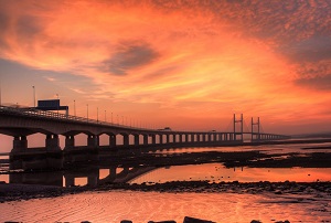 Second Severn Crossing bridge at sunset